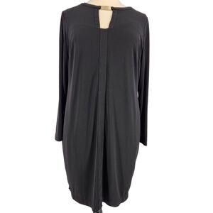 SALE Calvin Klein Jersey Shift Dress with Metal Logo Bar Cutout Neckline 18